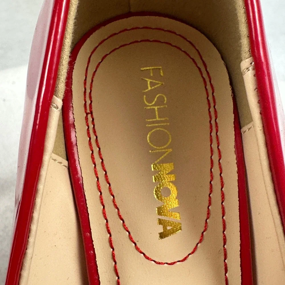 Fashion Nova Red Patent Stiletto‎ Pointed Toe High Heel Pumps Womens 7.5 Glam